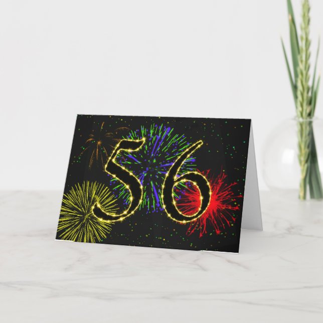 56th Birthday card with fireworks (Front)