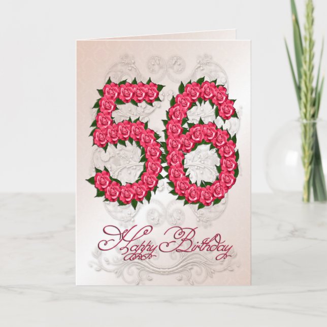 56th birthday card with roses and leaves (Front)