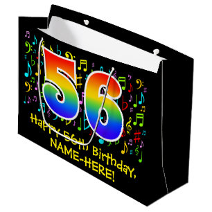 56th Birthday - Colourful Music Symbols, Rainbow 5 Large Gift Bag