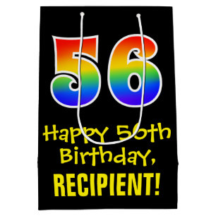 56th Birthday: Fun, Bold, Colourful, Rainbow "56" Medium Gift Bag
