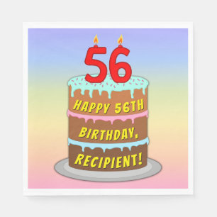 56th Birthday: Fun Cake and Candles + Custom Name Napkin