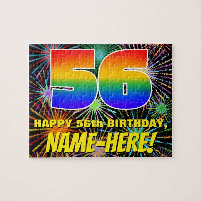 56th Birthday: Fun, Colourful Celebratory Firework Jigsaw Puzzle (Horizontal)