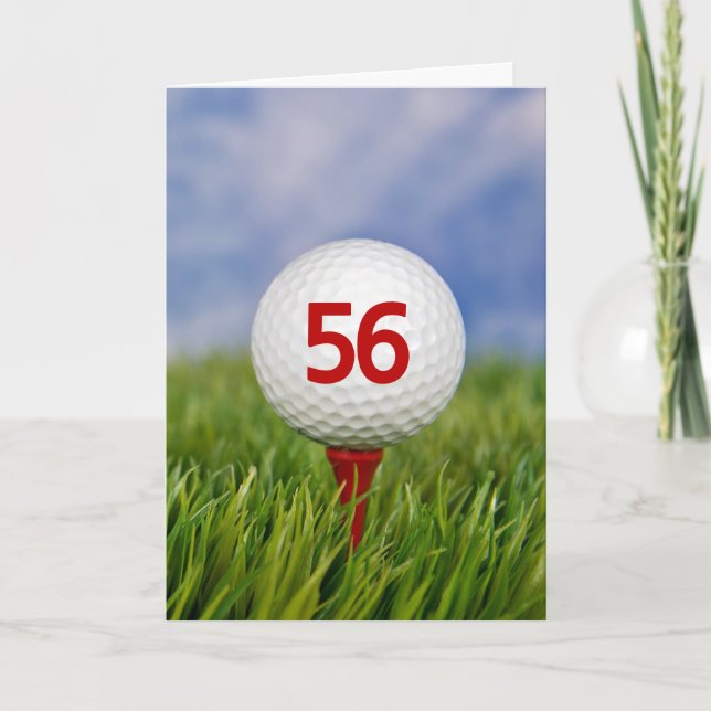 56th Birthday Golf Ball on Red Tee   Card (Front)