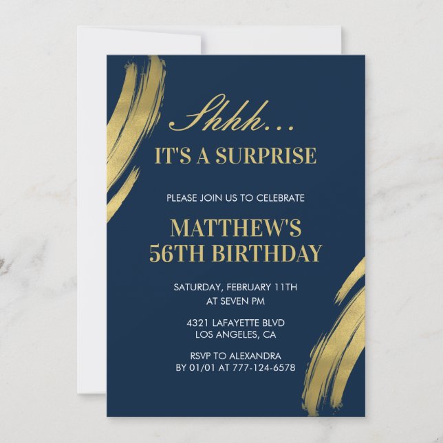 56th birthday invitation Surprise party Men Navy (Front)
