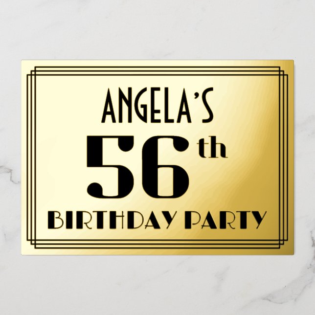 56th Birthday Party: Art Deco Look “56” and Name (Front)
