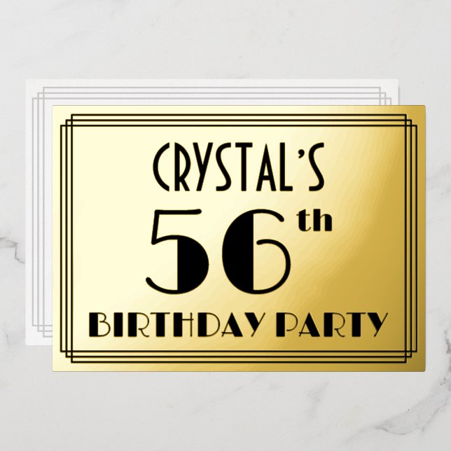 56th Birthday Party — Art Deco Look “56” + Name (Front/Back)