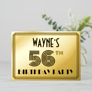 56th Birthday Party — Art Deco Style “56” & Name