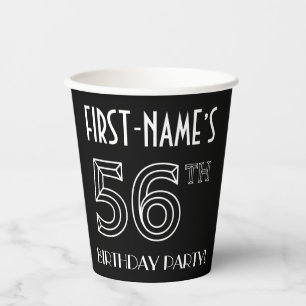 56th Birthday Party: Art Deco Style + Custom Name Paper Cups