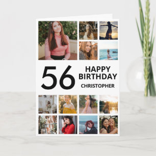 56th Birthday Photo Collage 13 Photos Black White Card