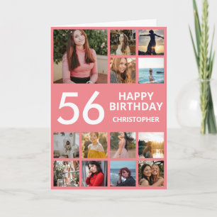56th Birthday Photo Collage 13 Photos Pink & White Card