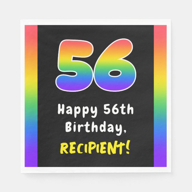 56th Birthday: Rainbow Spectrum # 56, Custom Name Napkin (Front)