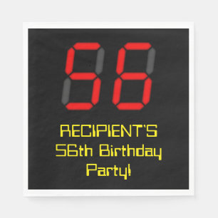 56th Birthday: Red Digital Clock Style "56" + Name Napkin