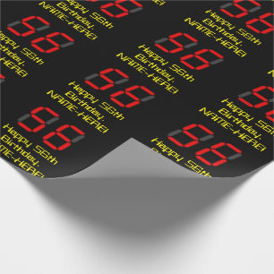 56th Birthday: Red Digital Clock Style "56" + Name Wrapping Paper