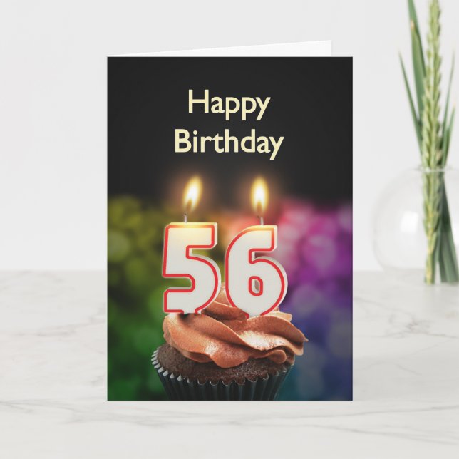 56th Birthday with cake and candles Card (Front)