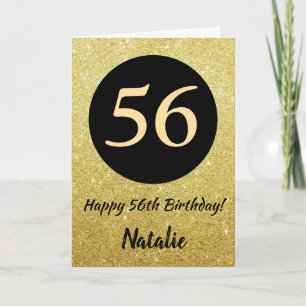 56th Happy Birthday Black and Gold Glitter Card