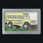 57 Chevrolet Off Road 4X4 School Bus Belt Buckle<br><div class="desc">A digitally created full colour Freeform Stained Glass Suncatcher image of a customised off road school bus. The primary colour is Kokomo LEMONDX opalume yellow.</div>