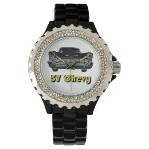 57 Chevy Rhinestone with Black Enamel Watch