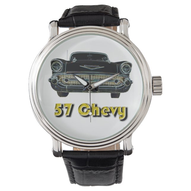 57 Chevy Vintage Leather Strap Watch (Front)