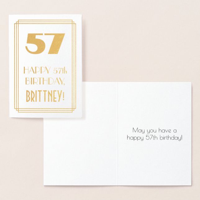 57th Birthday: Art Deco Inspired Look "57" & Name Foil Card (Display)