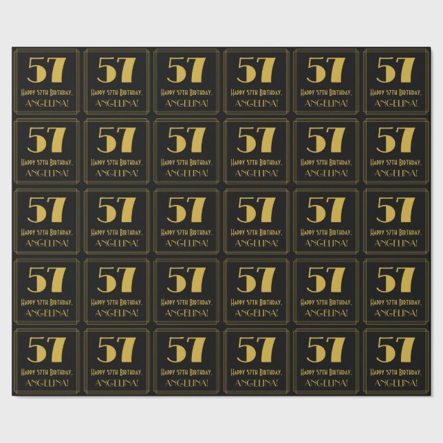 57th Birthday ~ Art Deco Inspired Look "57", Name Wrapping Paper (Seam)