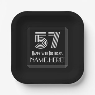 57th Birthday — Art Deco Inspired Look “57”  Paper Plate