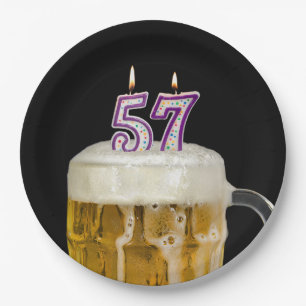 57th Birthday Beer on black Paper Plate