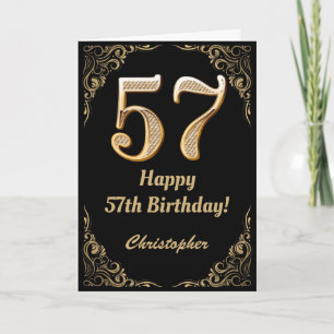 57th Birthday Black and Gold Glitter Frame Card