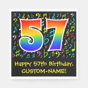 57th Birthday - Colourful Music Symbols, Rainbow 5 Napkin