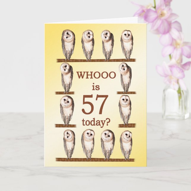 57th Birthday, Curious Owls Card (Orchid)