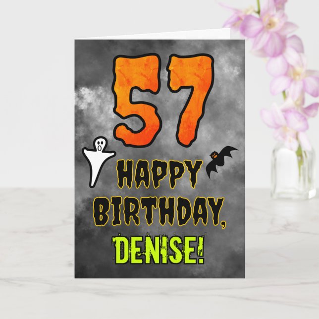 57th Birthday: Eerie Halloween Theme + Custom Name Card (Orchid)