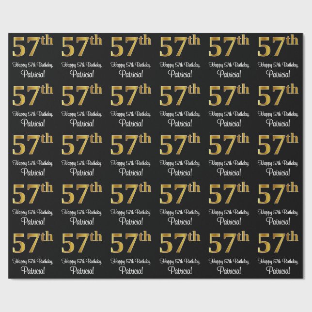 57th Birthday: Elegant Luxurious Faux Gold Look # Wrapping Paper (Flat)