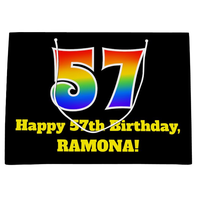 57th Birthday ~ Fun, Colourful, Vibrant, Rainbow 5 Large Gift Bag (Front)