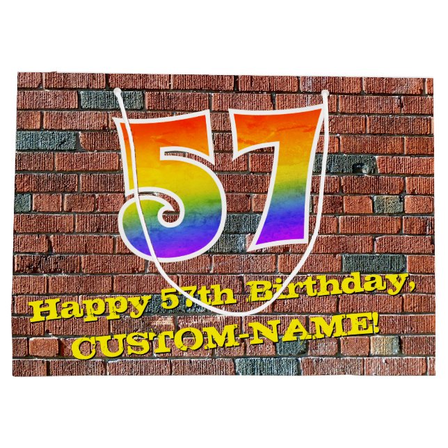 57th Birthday: Fun, Graffiti-Inspired Rainbow # 57 Large Gift Bag (Back)