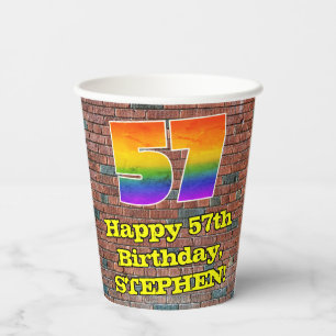 57th Birthday: Fun Graffiti-Inspired Rainbow 57 Paper Cups