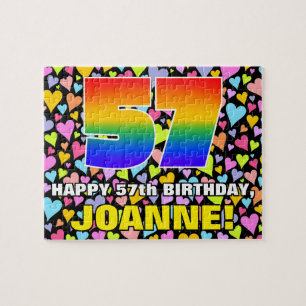 57th Birthday — Fun, Loving Heart Shapes + “57” Jigsaw Puzzle