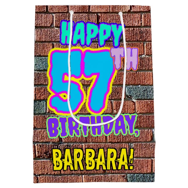 57th Birthday: Fun, Urban Graffiti Inspired Look Medium Gift Bag (Back)