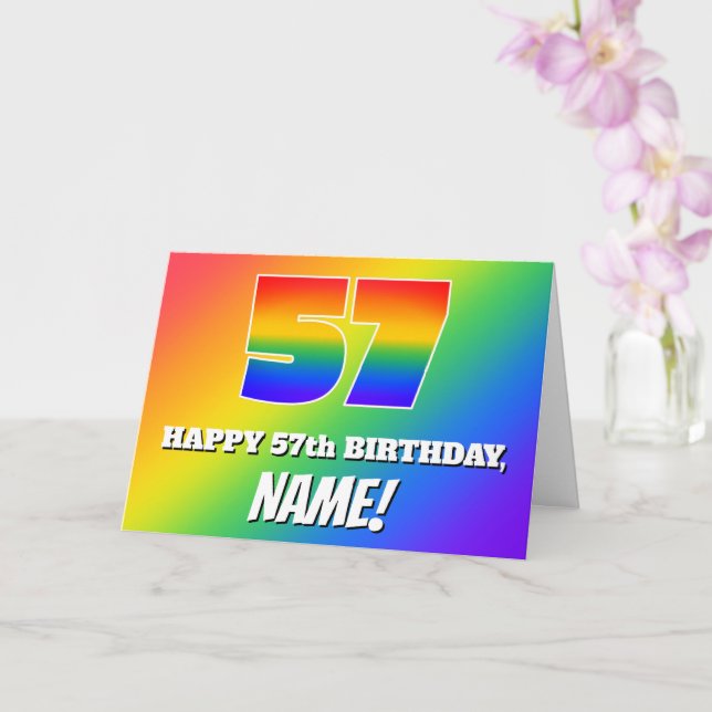 57th Birthday: Multicolored Rainbow Pattern # 57 Card (Orchid)