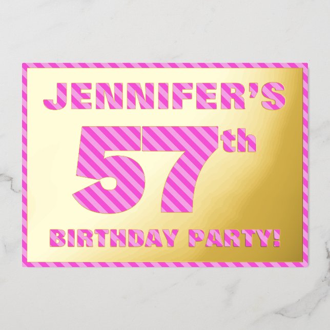 57th Birthday Party — Bold, Fun, Pink Stripes # 57 (Front)