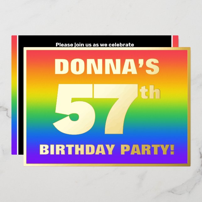 57th Birthday Party: Fun, Colourful Rainbow Patter (Front/Back)