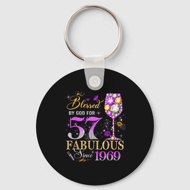 57th Birthday Queen Blessed God Bible Verse Key Ring (Front)