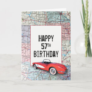 57th Birthday Retro Corvette on Map Card