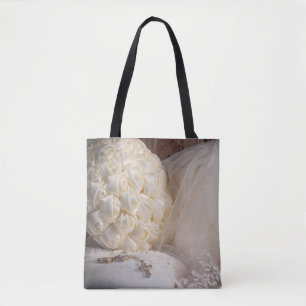 5882-Wedding Bouquet, Rings, Cross, Veil Tote Bag