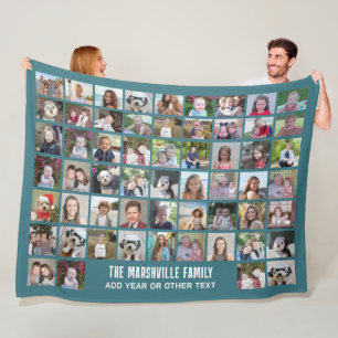 58 Photo Collage Grid with Text - green Fleece Blanket