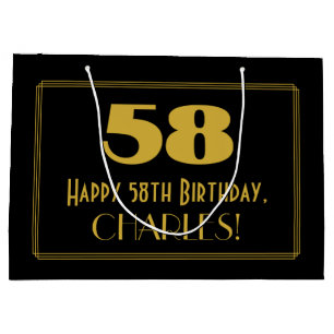 58th Birthday — Art Deco Inspired Look "58" & Na Large Gift Bag