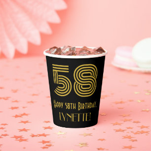 58th Birthday: Art Deco Inspired Look “58” & Name Paper Cups