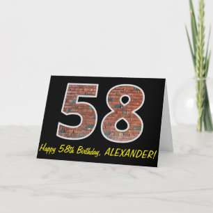 58th Birthday - Brick Wall Pattern "58" w/ Name Card