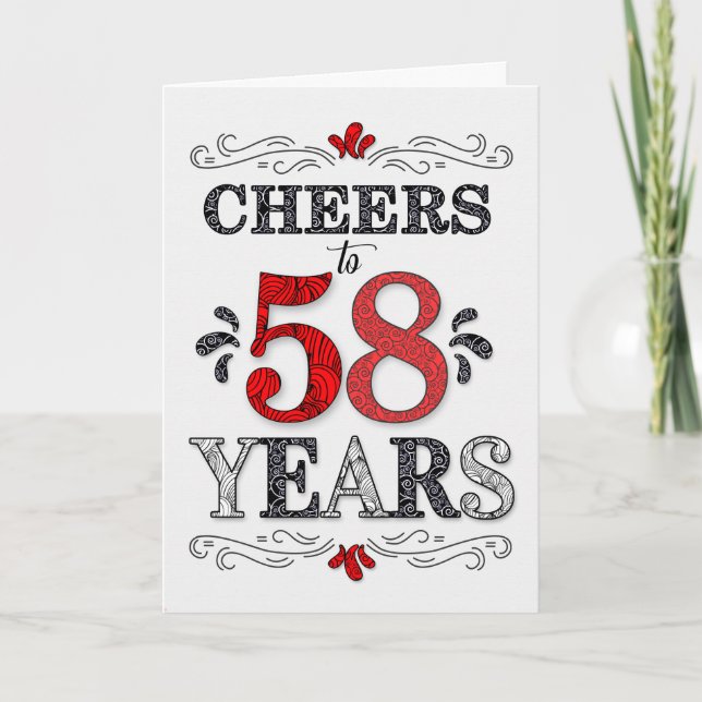 58th Birthday Cheers in Red White Black Pattern Card (Front)