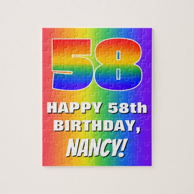 58th Birthday: Colourful, Fun Rainbow Pattern # 58 Jigsaw Puzzle (Vertical)