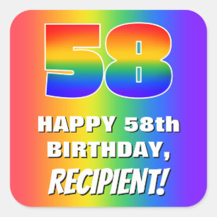 58th Birthday: Colourful, Fun Rainbow Pattern # 58 Square Sticker