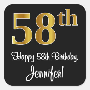 58th Birthday – Elegant Luxurious Faux Gold Look # Square Sticker